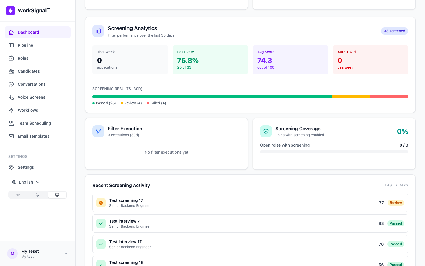 WorkSignal screening analytics and ROI